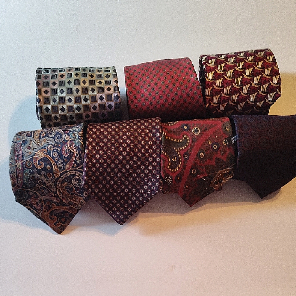 Vintage 100% silk assorted Patterned Ties - Red, Blue, Black